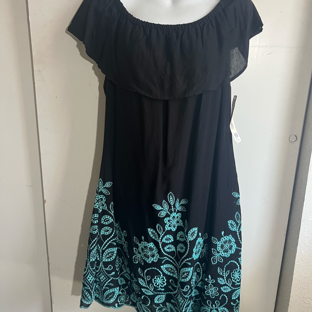 Wrangler Black and Blue Ruffled Off-the-Shoulder Sundress